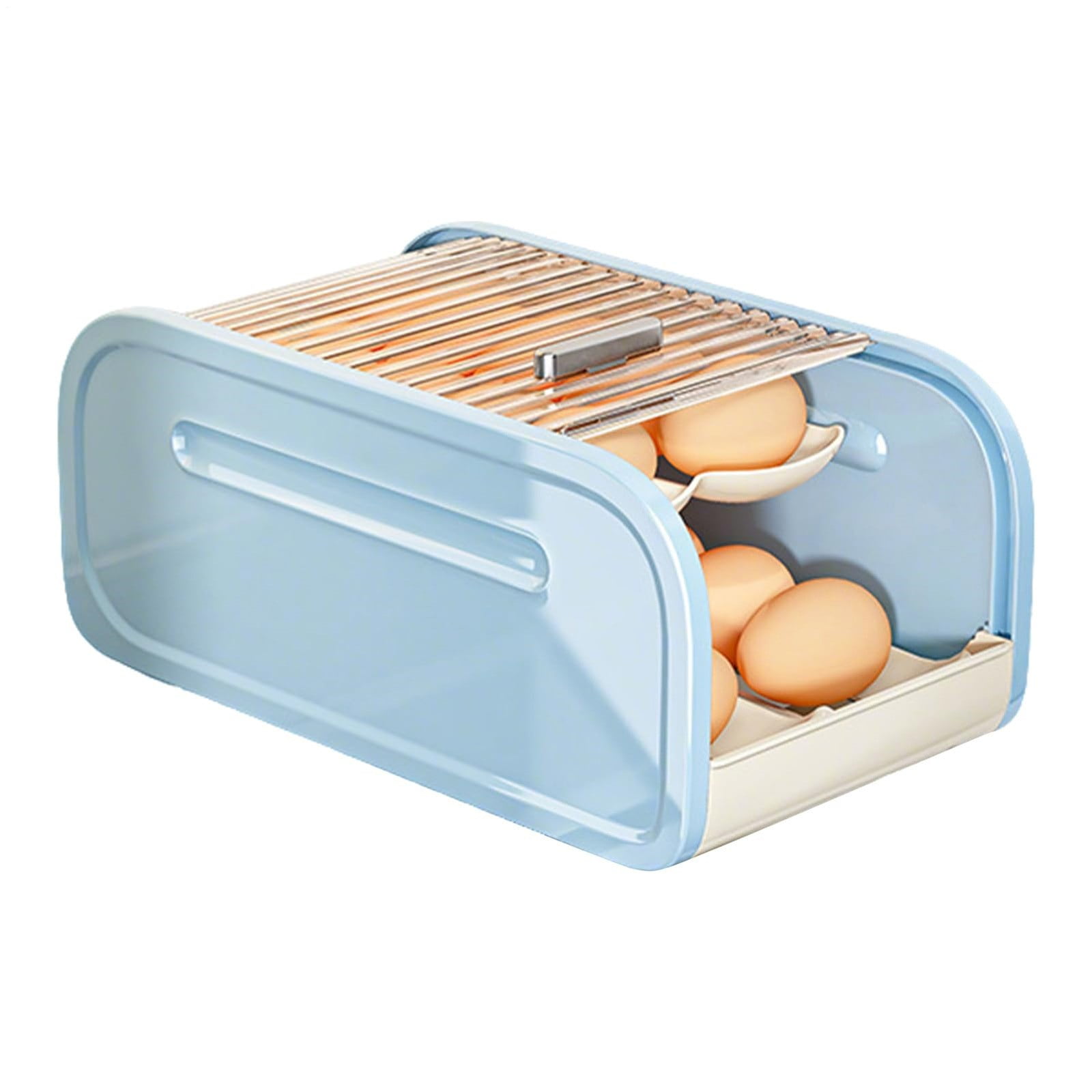 1Pc Egg Holder for Fridge,Egg Tray & Storage Container,2-Tier Egg Holder Tray,Egg Holder Countertop Storage Box,2 Layer Rolling Egg Cartons for Refrigerator,Durable Plastic Egg Storage Rack,Blue