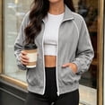 thumbnail image 2 of Sweatshirt Jacket for Women Stand Collar Full Zip Long Sleeve Casual Athletic Outerwear with Pockets for Outdoor M, 2 of 8