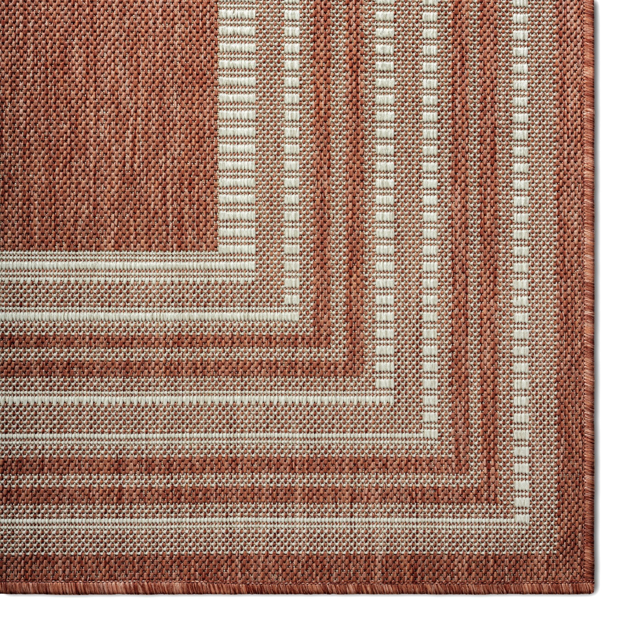 Nicole Miller New York Patio Country Layla Modern Border Indoor/Outdoor Area Rug, Terracotta/Ivory , 7'9"x10'2"