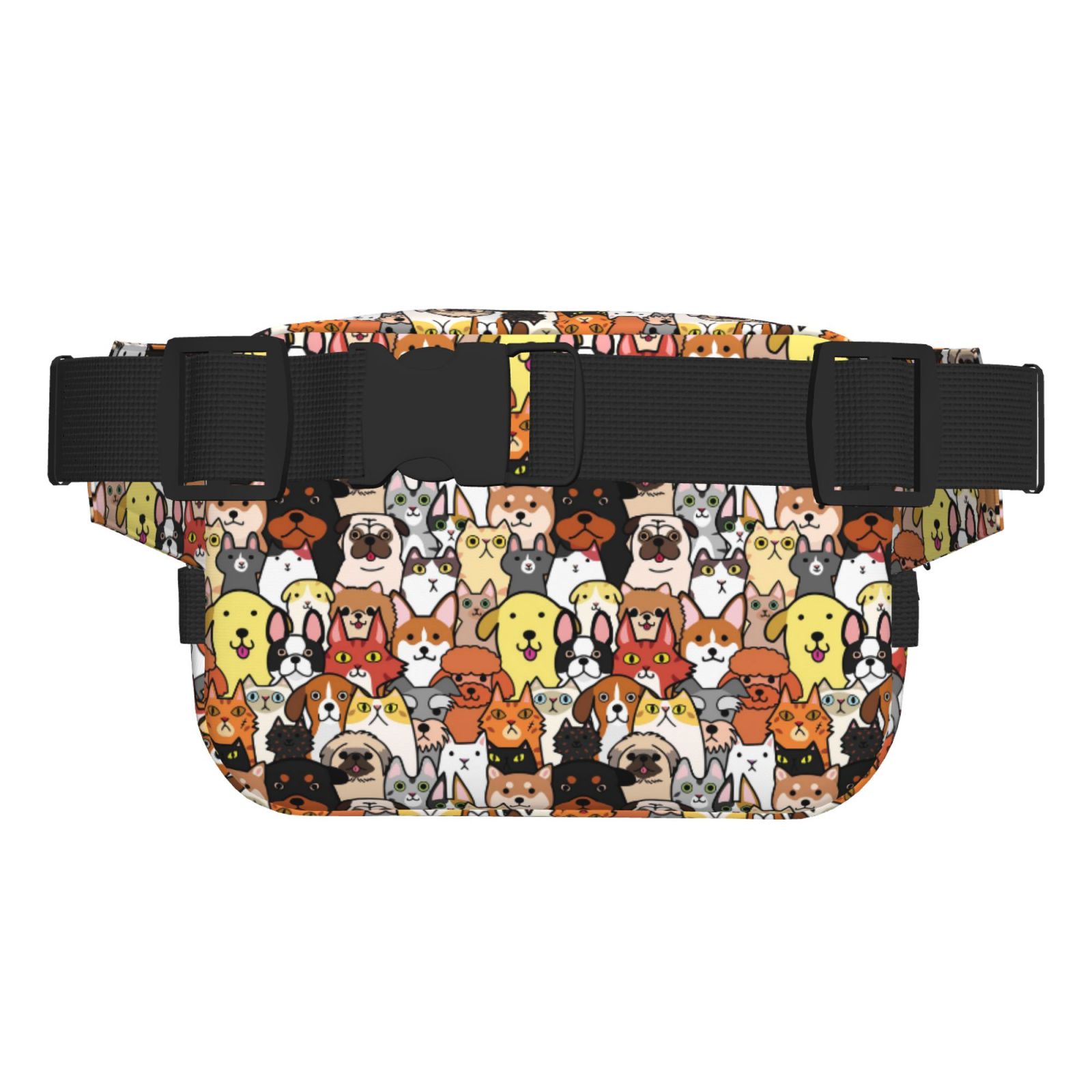 Picia Cats & Dogs Group Print Square Double-Layer Waist Bag Mini Adjustable Waist Belt Bag Exercise Running Travel Hiking