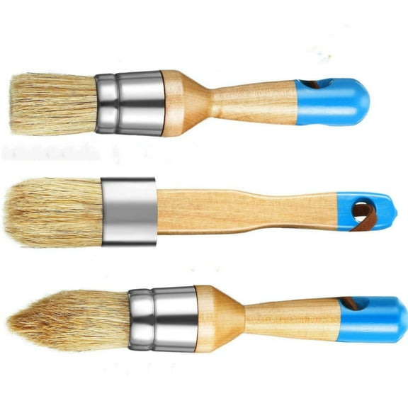 Chalk Paint Brush,Wax Bristle Brushes for Home Decor,DIY Painting and Crafts,Bristle Stencil Brushes for Wood Furniture,3 Pcs (Including Flat,Pointed and Round Paint Brushes)