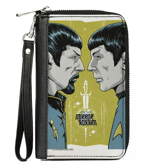 Paramount Network Wallet, Zip Around, Classic Star Trek Mirror Mirror Spock Characters Greens Blues, Vegan Leather