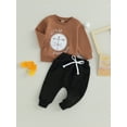 thumbnail image 4 of Toddler Baby Boy Fall Winter Clothes Outfits 6M 12M 18M 24M 3Y Letters Crewneck Sweatshirt Tops Jogger Pants Sets Sweatsuit, 4 of 9