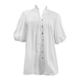 thumbnail image 4 of MIXUE Women Blouses Solid Color Stank Button Down Short Sleeve Pleated Loose Casual Womens Summer Tops Holiday Wear,White,XXL, 4 of 4
