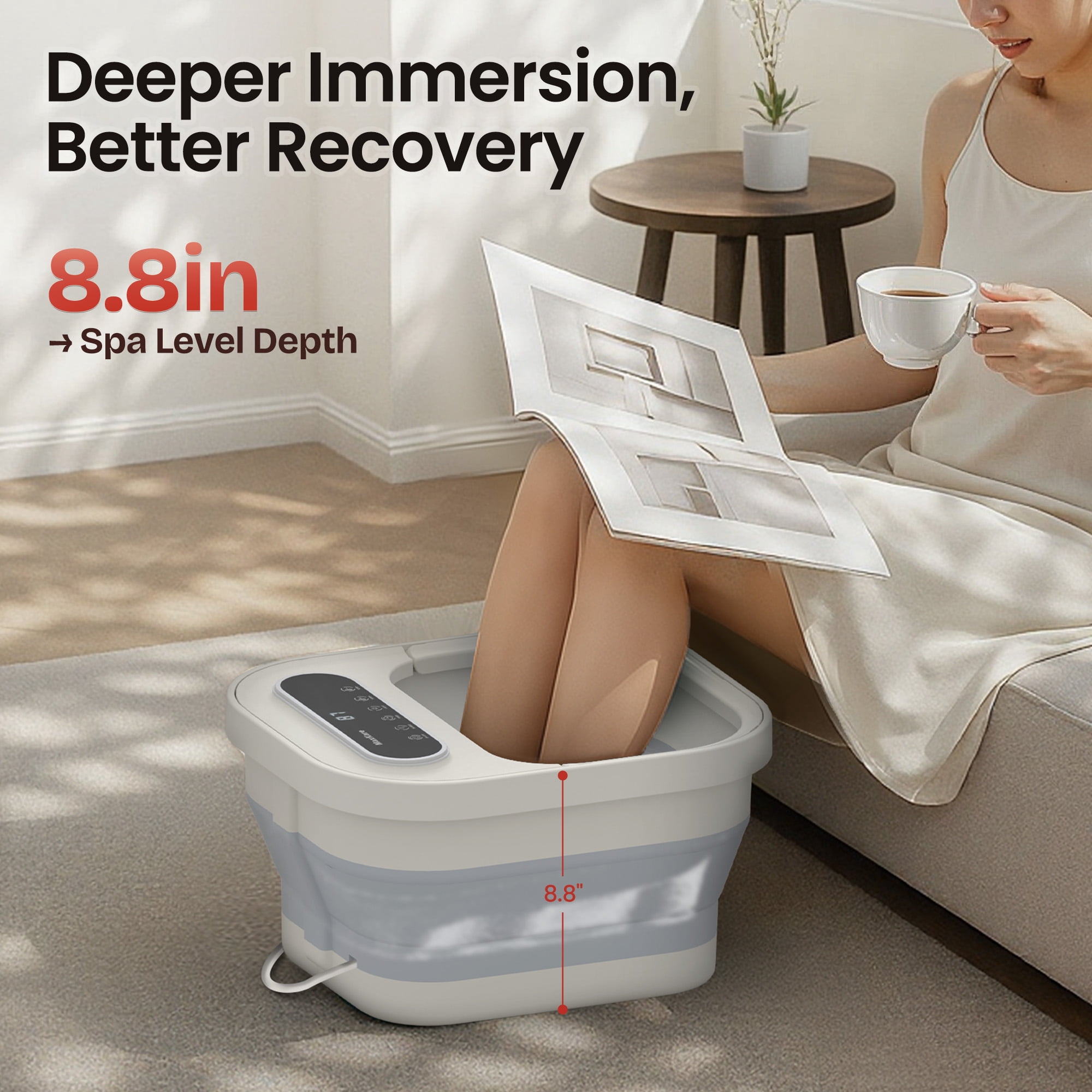 MaxKare Collapsible Foot Spa with Massager and Heat Bubbles Vibration 3 in 1, Foot Spa Bath, White