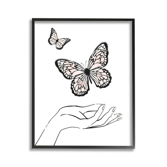 Stupell Industries Minimal Catching Butterflies Animals & Insects Painting Black Framed Art Print Wall Art, 11 x 14