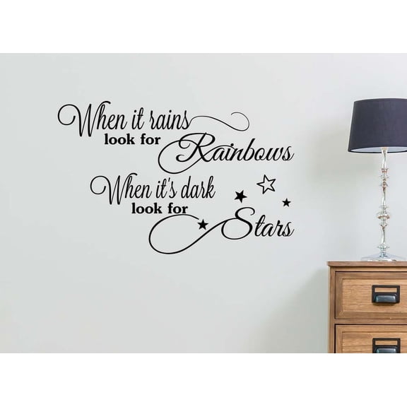 When it Rains Look for Rainbows 23 X 15 Religious Inspirational Motivational Calligraphy Wall Sticker Decorative Vinyl Beautiful Custom Lettering Church Corinthians Faith GOD