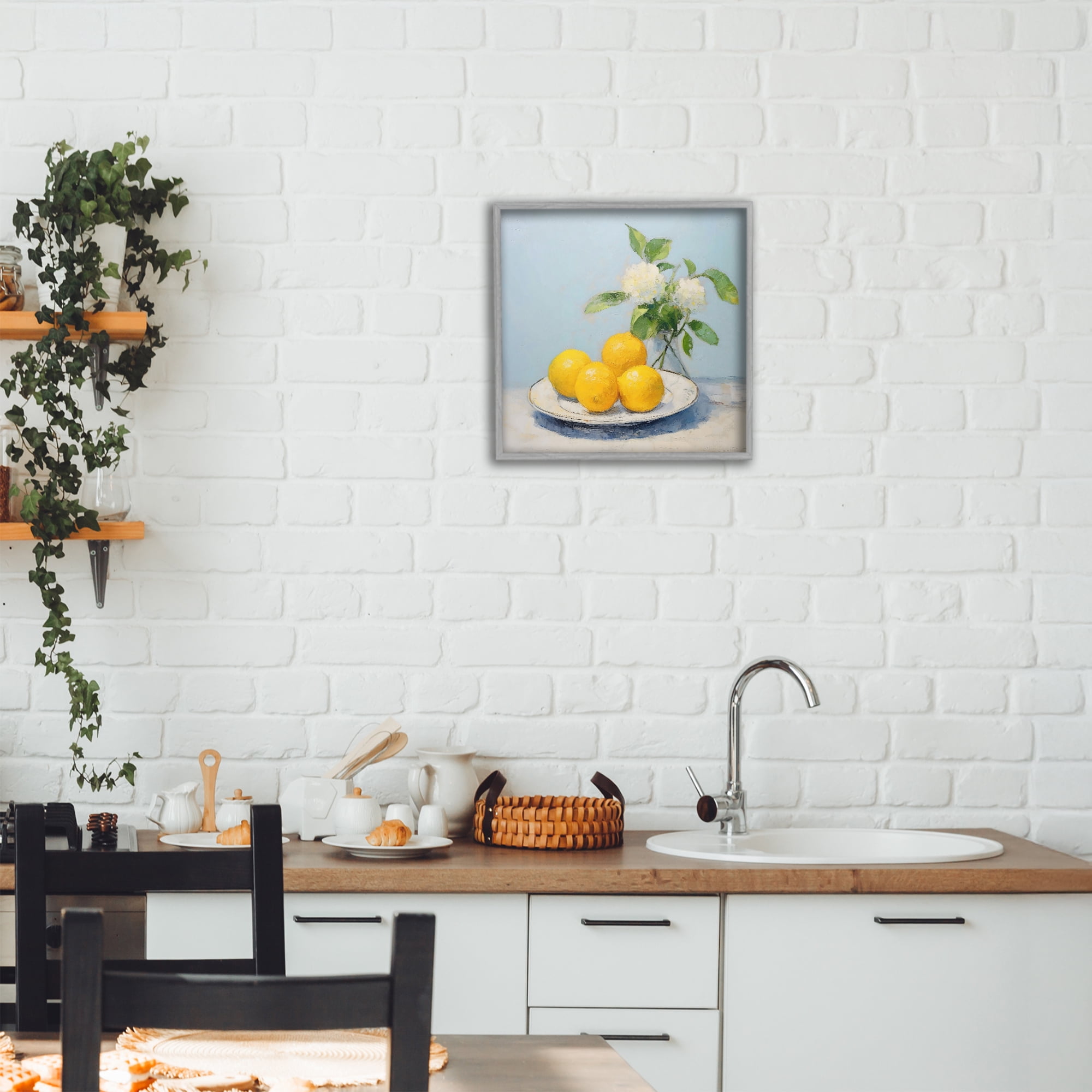 Stupell Industries Vase of Flowers and Lemons Gray Framed Giclee Art, design by Creative Studio