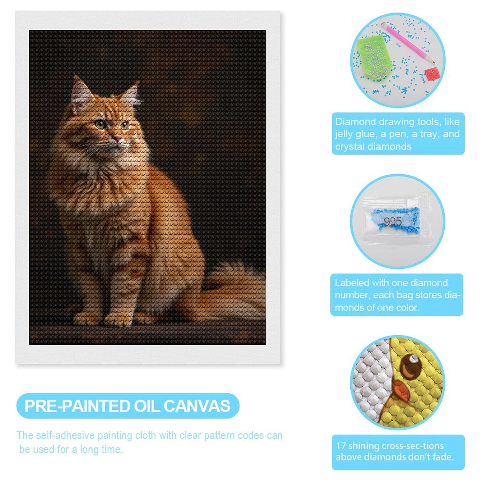 Diamond Art Kits for Adults, Orange Tabby Cat Portrait Majestic 5D Diamond Painting Kits for Adults Beginners, DIY Full Drill Diamond Painting, Gem Art and Crafts 12x16