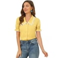 thumbnail image 2 of Unique Bargains Women's Sweet Peter Pan Contrast Collar Short Sleeves Blouse Yellow S, 2 of 6