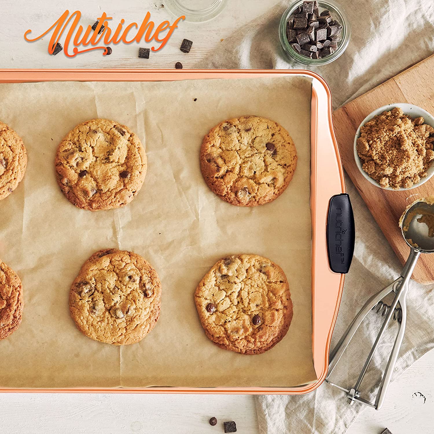 Nutrichef 15” Non-Stick Cookie Sheet, Medium Copper Commercial Grade Quality Carbon Steel Bakeware