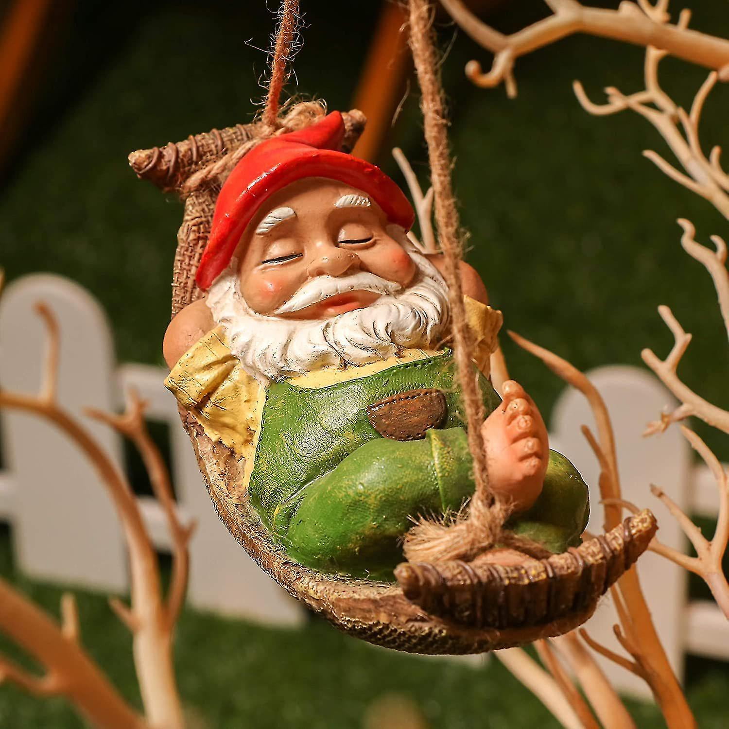 Funny Garden Gnomes Decorations For Yard Hanging Garden Statues Outdoor Gnome Garden Decor For Outside Swinging Leaf Hammock Figurine Resin Tree Walmart