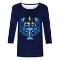 thumbnail image 5 of T-Shirt Décontracté à Manches Trois-Quarts et Col Rond pour Femmes avec Imprimé Hanukkah, 5 of 5