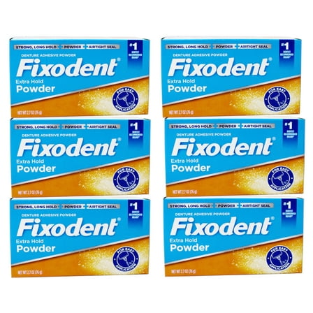 Fixodent Denture Adhesive Powder Extra Hold 2.70 oz (Pack of 6)