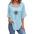 thumbnail image 1 of Gibobby Casual Playera de Manga Corta para Mujer Camisas con cuello en V y estampado diente león para mujer, blusa manga corta algodón y lino, blusas informales hol(Azul claro,XL), 1 of 5