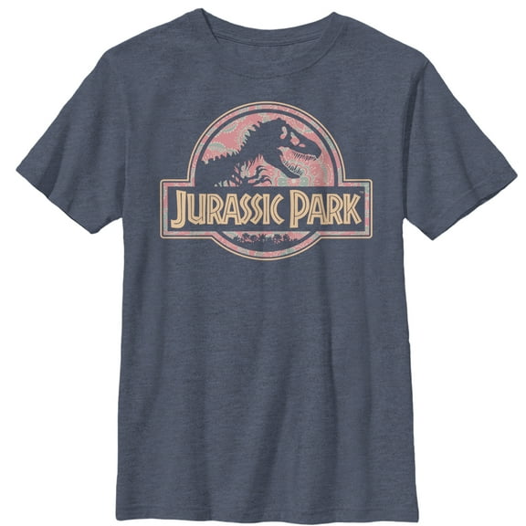 Boy's Jurassic Park Logo Henna Print Graphic Tee Navy Blue Heather Large
