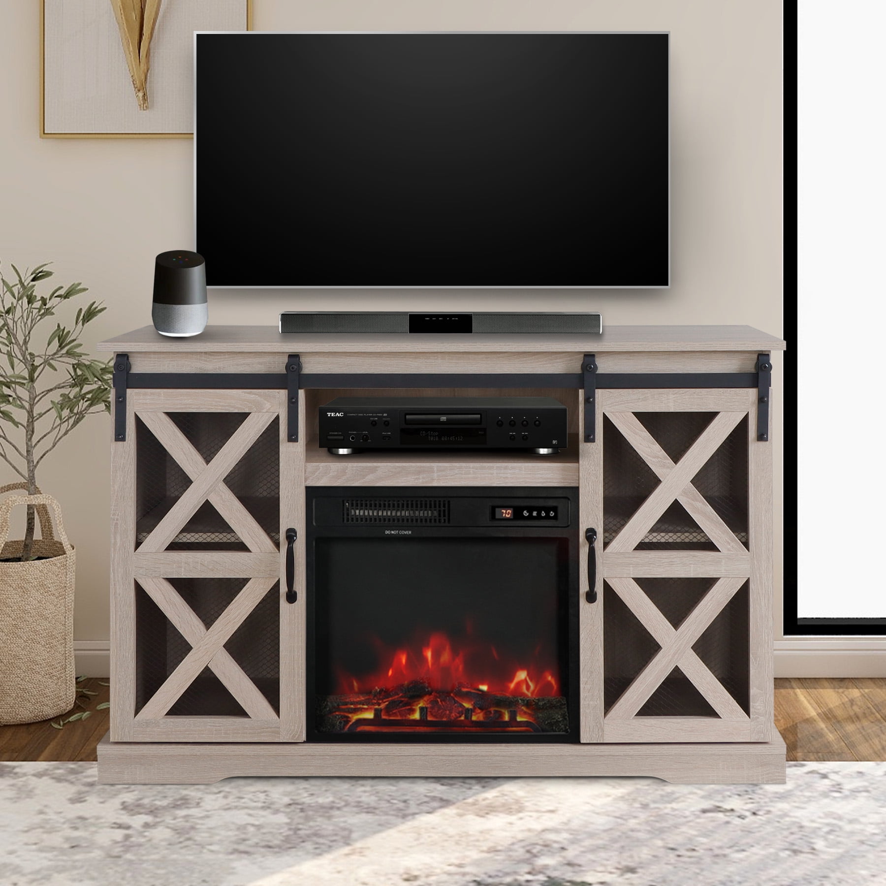 ENSTVER 48 Inch TV Stand Console W/Sliding Barn Door for TVs up to 55