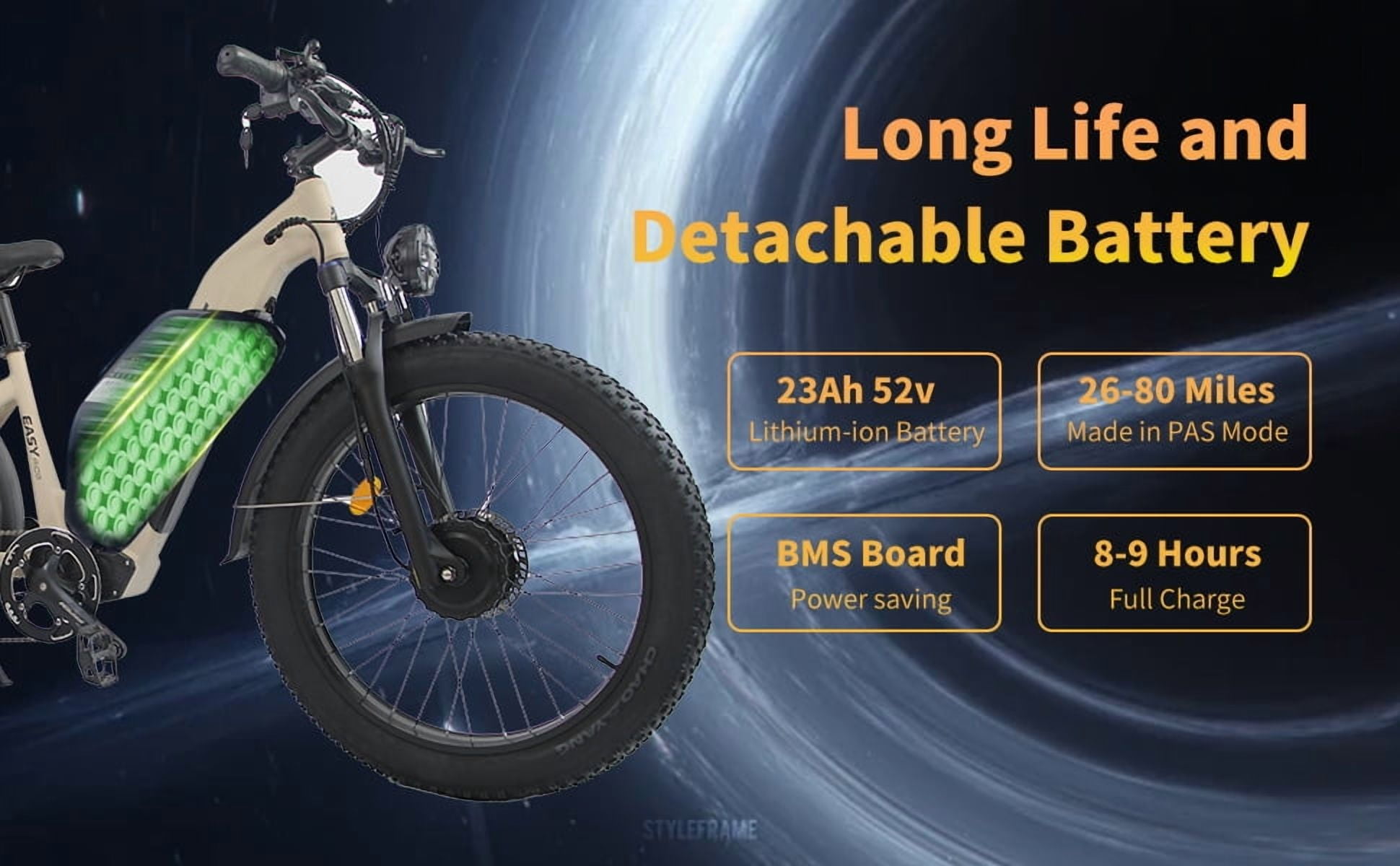 5000W Peak Dual Motor AWD Electric Bike, 52V 23AH 7-Speeds 40MPH 26" Fat Tire Mountain Snow E Dirt Bicycle