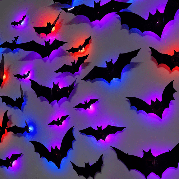 Tarvako 36PCS Halloween 3D Lighted Bats, LED Lighted 3D Bats Halloween Decoration, Removable PVC Bats Sticker, Waterproof Halloween Bat Wall Decor for Indoor Outdoor Bedroom Window Door Wall Party