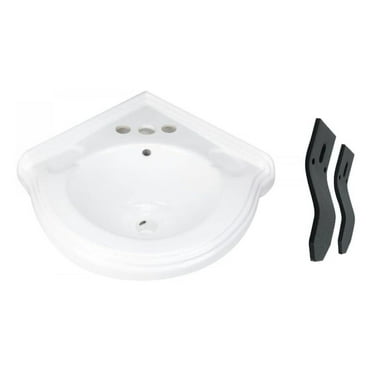 Renovators Supply Portsmouth Small Corner Sink - Modern Wall Mount Vessel Sink with Overflow, Bracket and Backsplash - Heavy-Duty Ceramic Floating Sink - Grade A, Porcelain Scratch and Stain Resistant