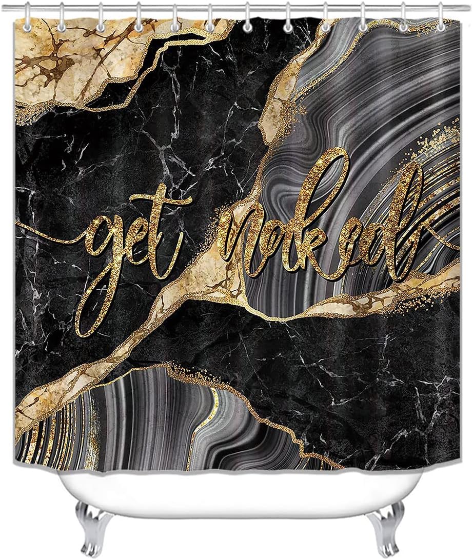 Sonernt Grey Black Marble Shower Curtain 72x72inch, Luxury Gold Glitter