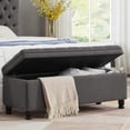 thumbnail image 2 of GZXS Upholstered Tufted Storage Bench in Dark Gray Linen Fabric, Entryway Shoe Bench with Solid Wood Spindle Legs & Hidden Storage - 45"L x 18"W x 18"H, 2 of 6