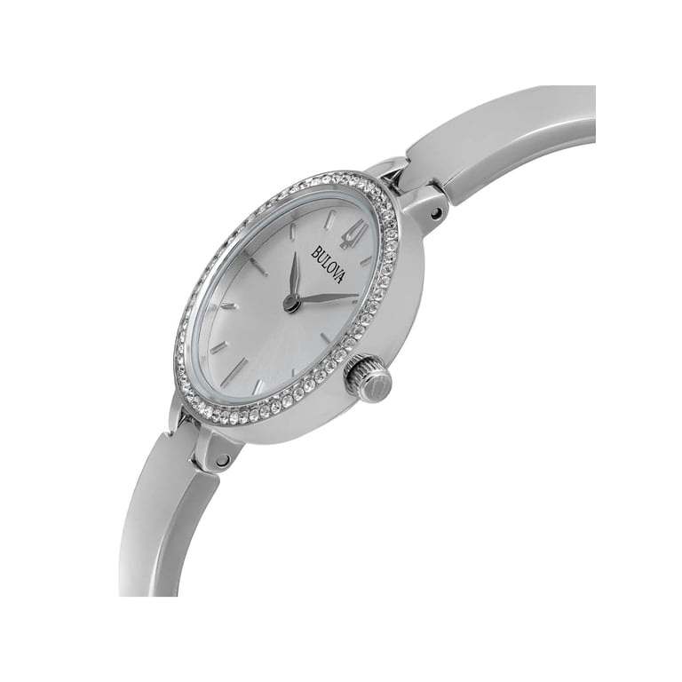 New Bulova Crystal Steel Silver Dial Ladies Watch & Necklace  display picture 2