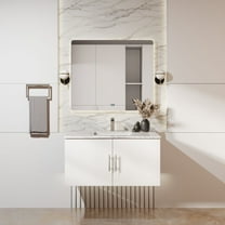 Sonoma 36 in W x 22 in D Glossy White Single Bath Vanity, Carrara Marble Top and 36 in LED Mirror