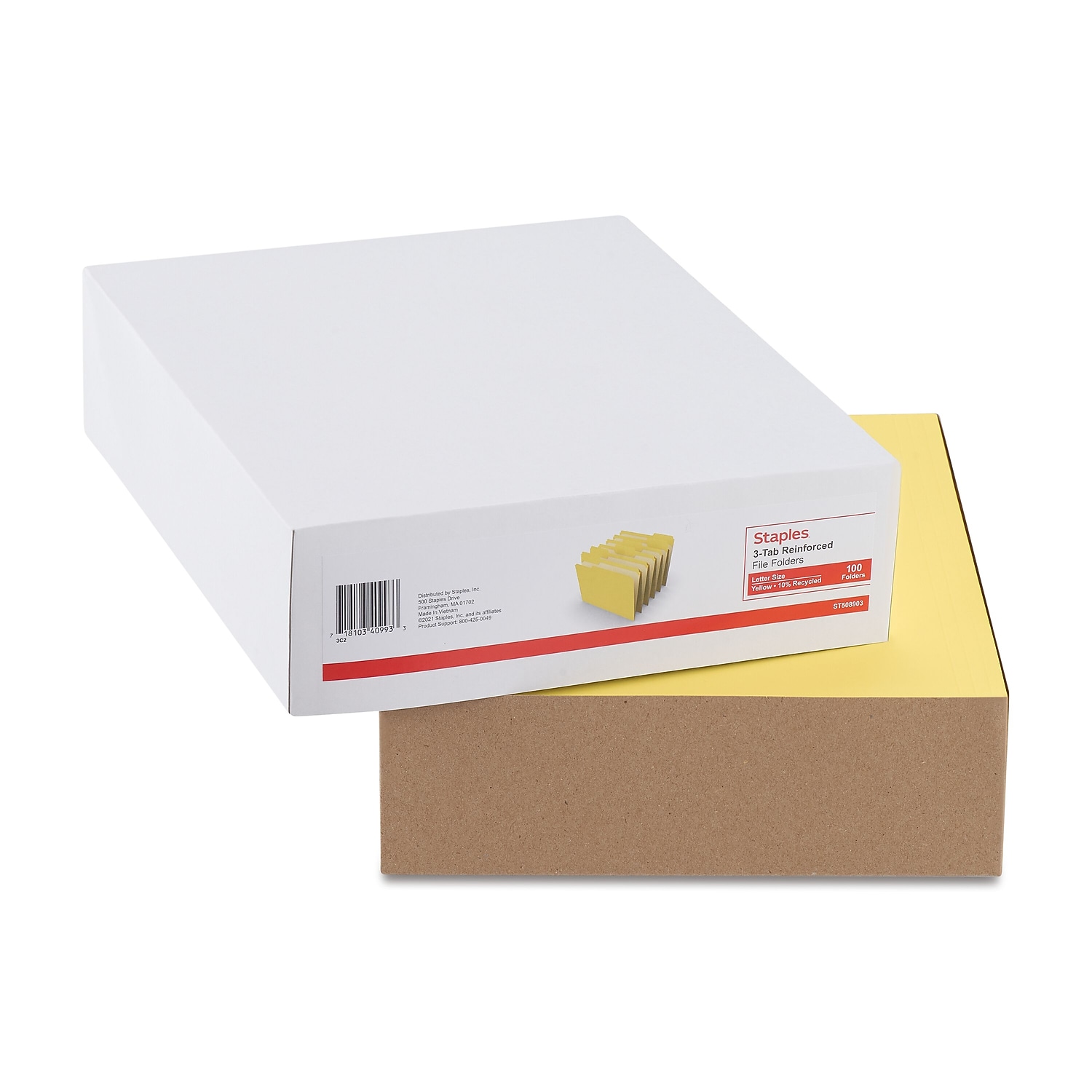 Staples File Folders w/ Reinforced Tabs Letter 3 Tab Yellow 100/BX TR508903
