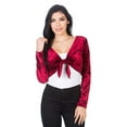 thumbnail image 1 of Fashion Secrets Women`s Collarless Open Front Velvet Bolero Shrug Cardigan Cropped Jacket (XXX Large, Front Tie Burgundy Red), 1 of 6
