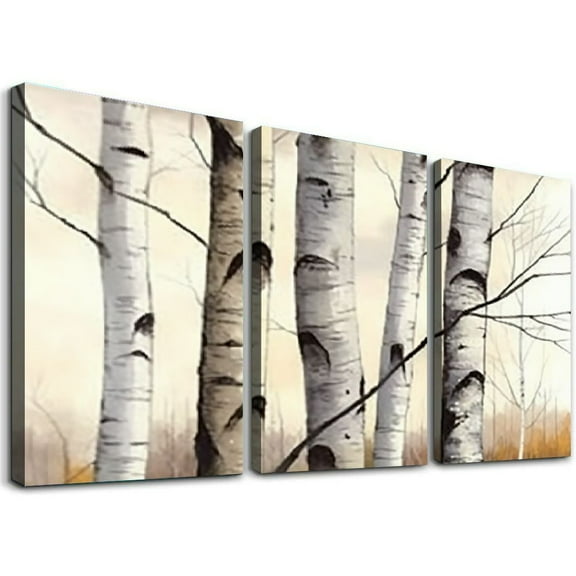 Shadudu Birch Trees Canvas Wall Art Triptych Living Room Bedroom Office Decor 12x16 Inches Unframed Set of 3 12"x16"x3pcs