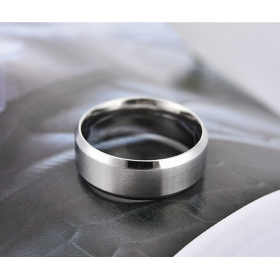 8mm Brushed Matte Beveled Edge Silver Titanium Stainless Steel Classical Plain Comfort Fit Wedding Band