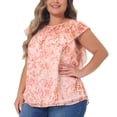 thumbnail image 2 of DARING DIVA Women's Plus Ruffle Sleeve Keyhole Back Chiffon Blouse 1X Light Orange, 2 of 6
