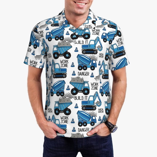 Fotbe Blue Excavator Camiseta Polo de Golf para Hombre con Estampado – Camisa Deportiva Transpirable con Cuello Abotonado-X-Large
