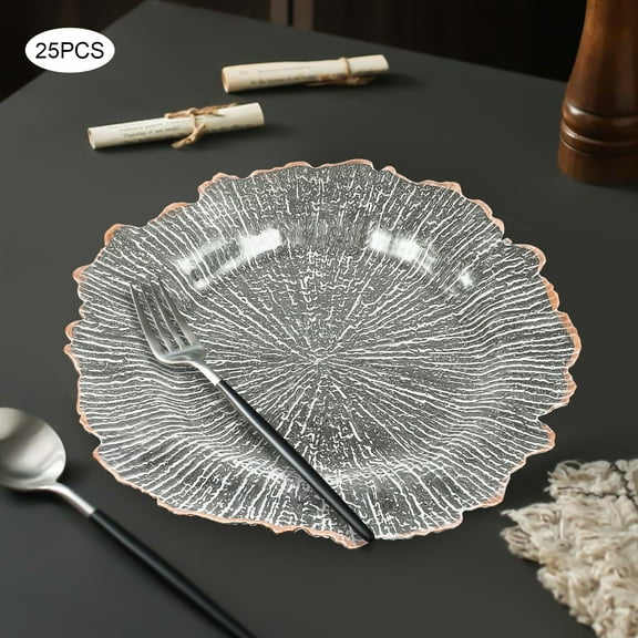 Flower Shape Gold Table Charger Plates, Dinner Charger Plates PS 25 Pieces of Plates Clear Charger Plates