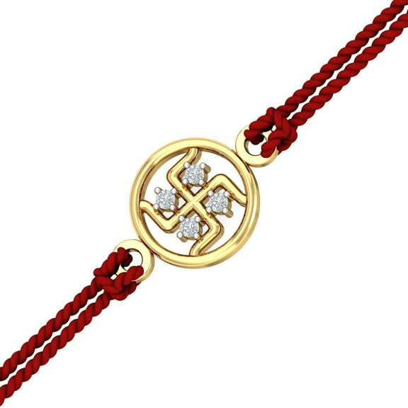 KuberBox 18K Yellow Gold Diamond Rakhi Pendant for Brother