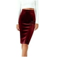 thumbnail image 3 of QATAINLAV Velet Skirts for Women Midi Length High Waisted Pencil Skirt Slim Fit Solid Color Office Business Outfits, Wine, XL, 3 of 10