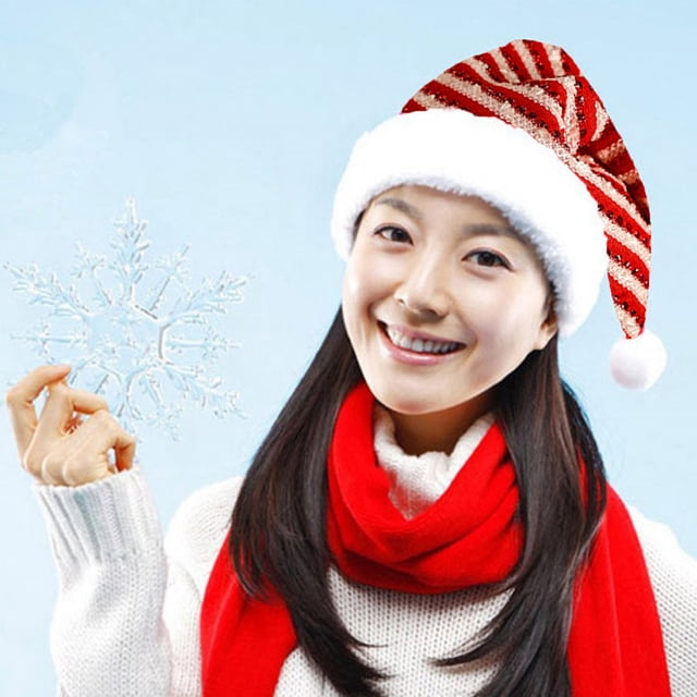 Fiudx Ofertas del día Gorro de Papá Noel, divertidos gorros navideños para niños y adultos, gorro navideño, gorro navideño con lentejuelas, gorro navideño clásico de terciopelo unisex para Navidad y