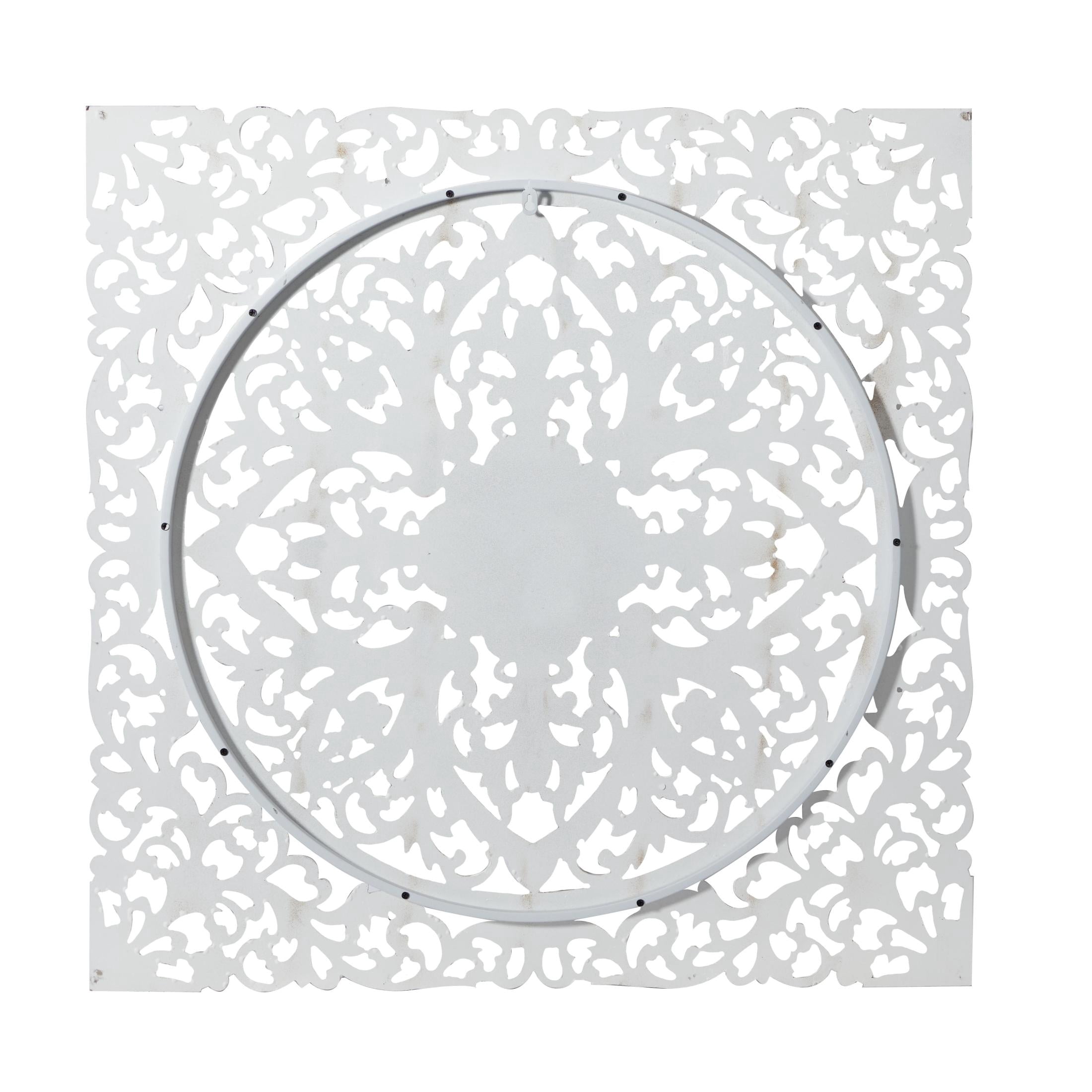 DecMode Traditional White Wood Carved Filligree Medallion Pattern Wall Décor , 36"W x 36"H