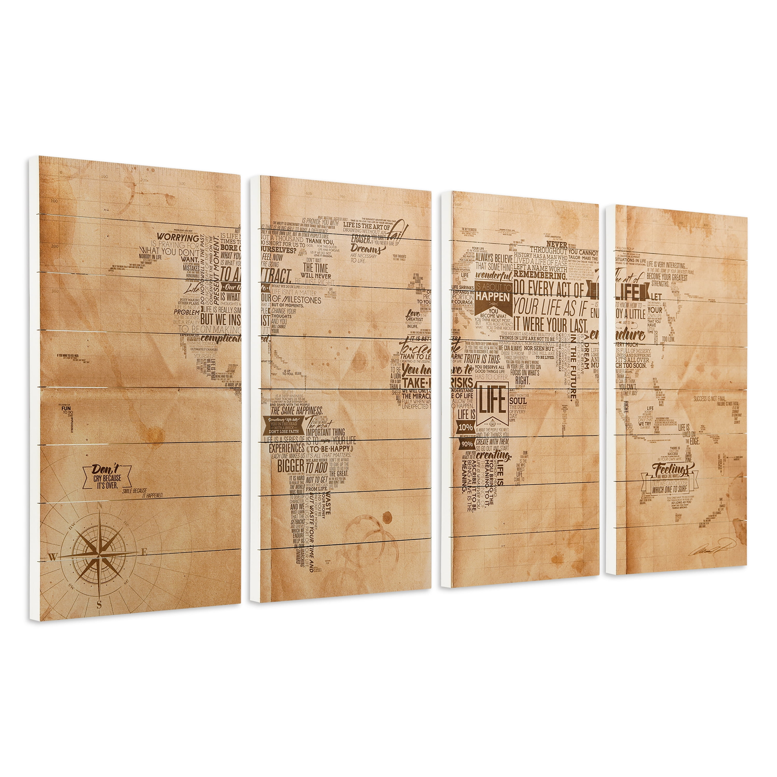 Empire Art Direct World Map Print on Solid Wood Wall Art Set of 4, 60" x 30", Ready to Hang