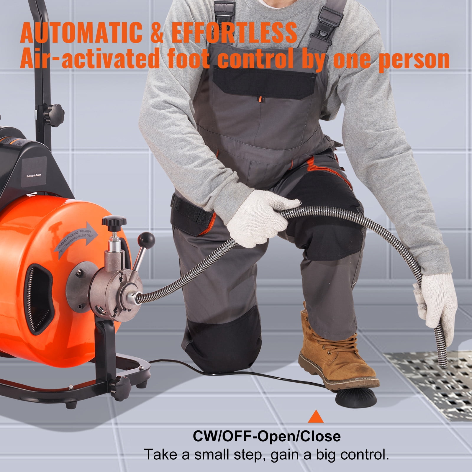 BENTISM Drain Cleaner Machine 100ft x 3/8 ", Electric Drain Auger 1800 RPM Auto Feed Drain Cleaner Machine Commercial Sewer Snake Drill