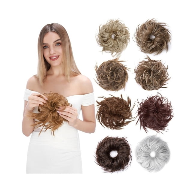 Chignon Synthétique Désordonné Pièce de Cheveux Ondulée Bouclée Élastique Chignon Épais pour Femmes Filles