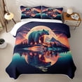 thumbnail image 2 of Castle Fairy Fantasy Polar Bear Twin Quilt Set for Teens,Full Moon Lake Reflection Twin Coverlet Set,Blue Orange Purple, 2 of 7