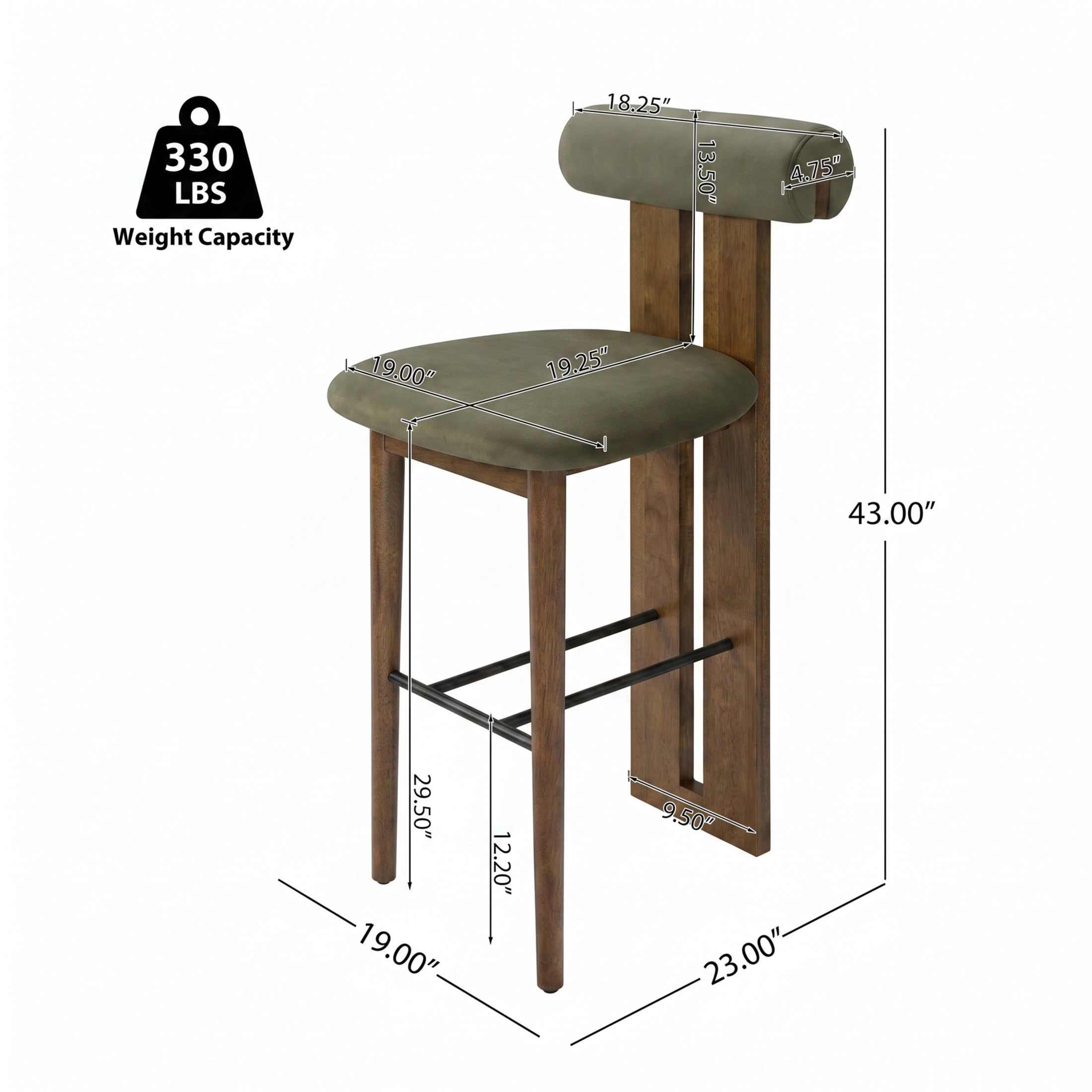 Christopher Knight Home Minimalist Upholstered Bar Stools, Solid Wood Frame, Cloud-Top Backrest, Green, Set of 2