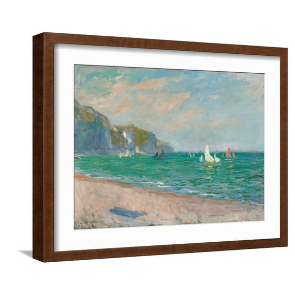 Art.com Boats Below the Pourville Cliffs; Bateaux Devant Les Falaises De Pourville, 1882 Giclee Print by Claude Monet, Brown Frame Wall Art, 21" x 17"