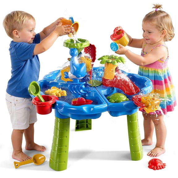 Lucky Doug Sand and Water Table for Toddlers 1-3-6, Toddlers Outdoor Toys Water Table for Kids Ages 18 Month , Kids Outdoor Toys Water Play