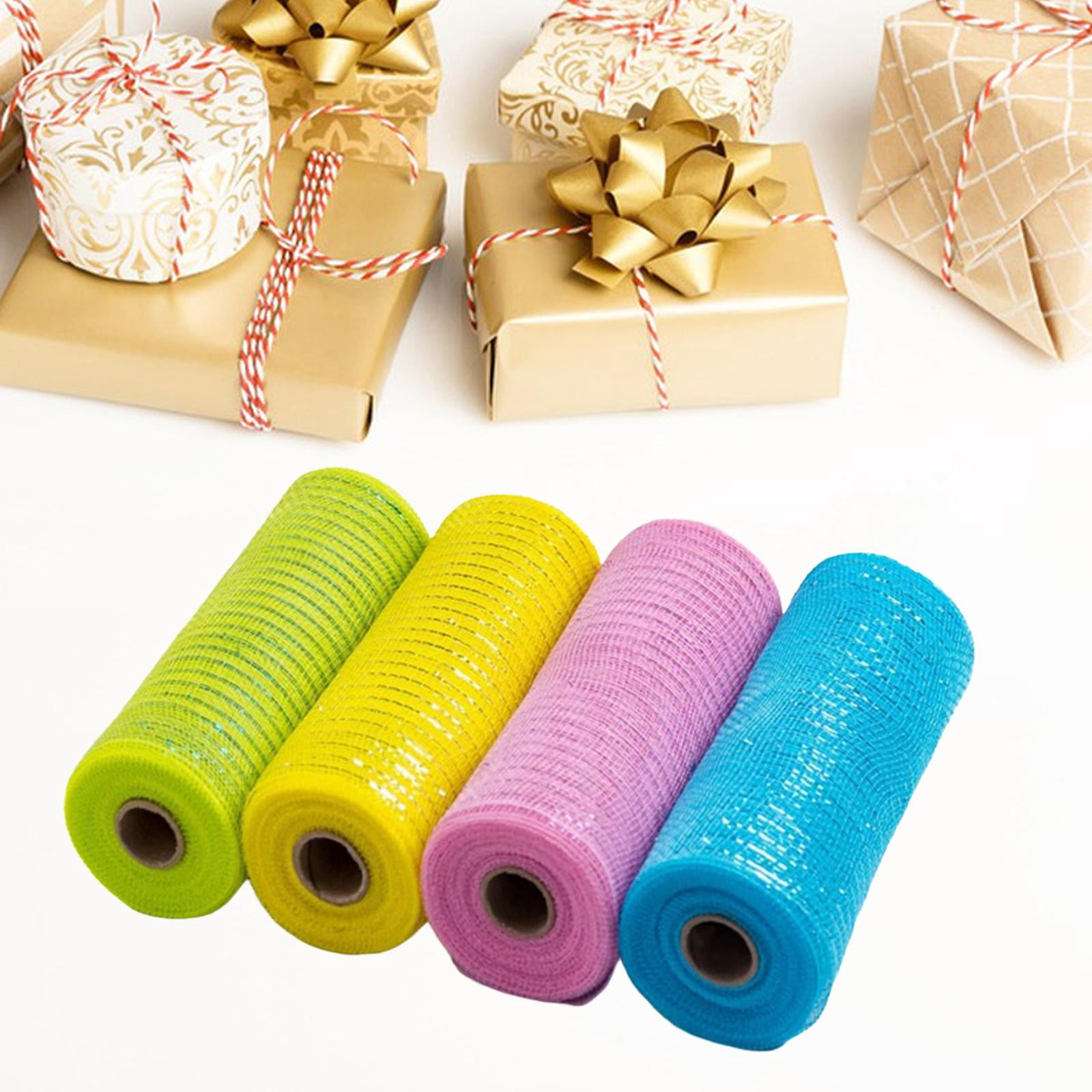 4Rolls Mesh Ribbons, 10 Inch x 30 Feet Each Roll Metal Foil Mesh Ribbon for Home Door Wreath Decoration DIY Craft Colorful