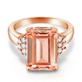thumbnail image 2 of Gem Stone King 18K Rose Gold Plated Silver Peach Nano Morganite Ring for Women (6.60 Cttw, Gemstone October Birthstone, Emerald Cut 14X10MM, Available in Size 5, 6, 7, 8, 9), 2 of 5