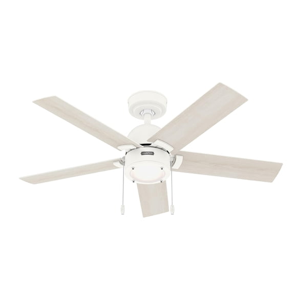 Restored Hunter Fan 44 inch Matte White Indoor Ceiling Fan with Light and Pull Chain for Bedroom, Living Room, Office, Basement, Kitchen (Refurbished)