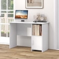 thumbnail image 4 of GOFLAME Modern Computer Desk with Cabinet, Writing Study Desk with Cable Holes & Open Shelf, Laptop PC Desk with Storage, Compact Computer Workstation for Home Office, White, 4 of 9